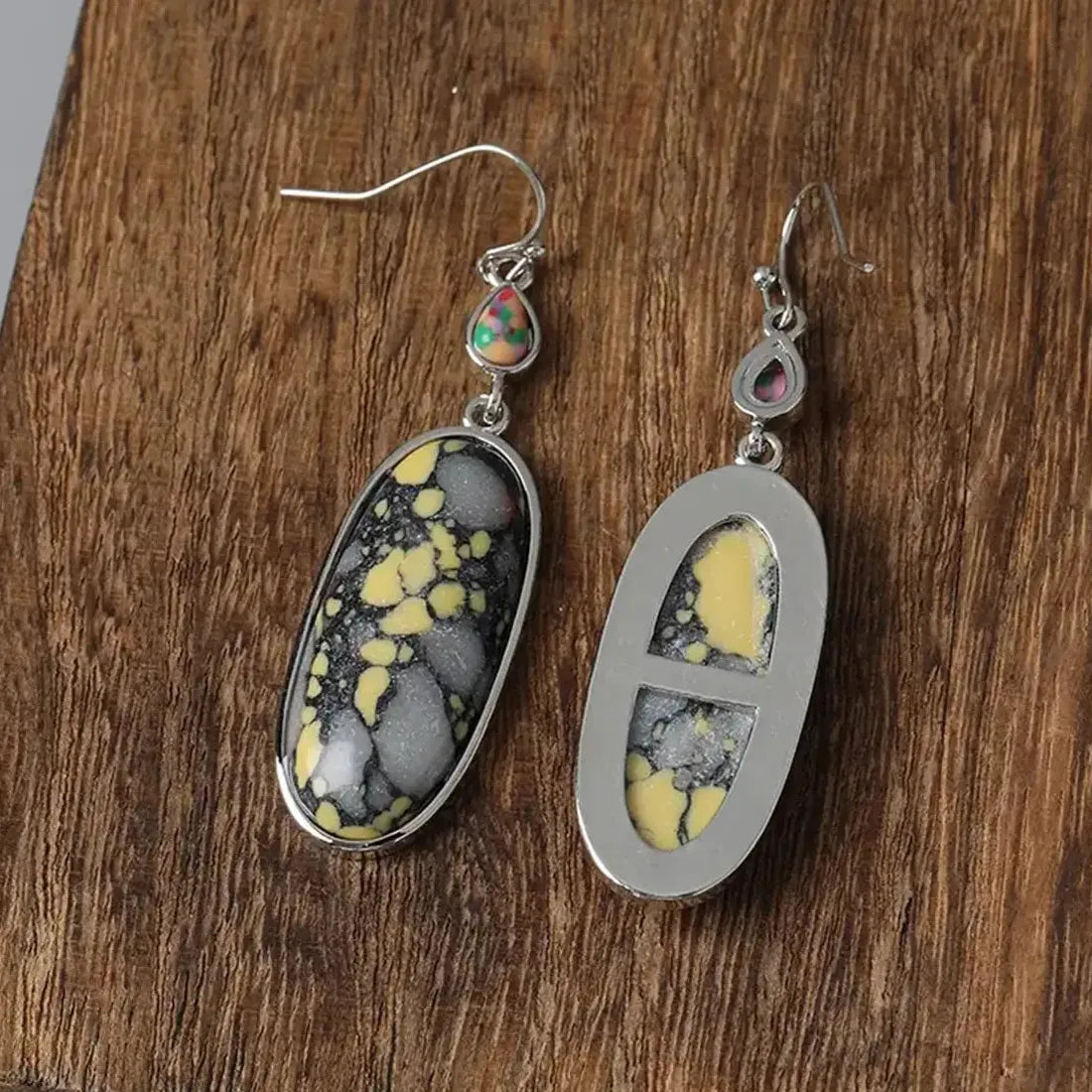 Vintage Geometric Synthetic Gemstone Long Pendant Earrings Bohemian Jewelry