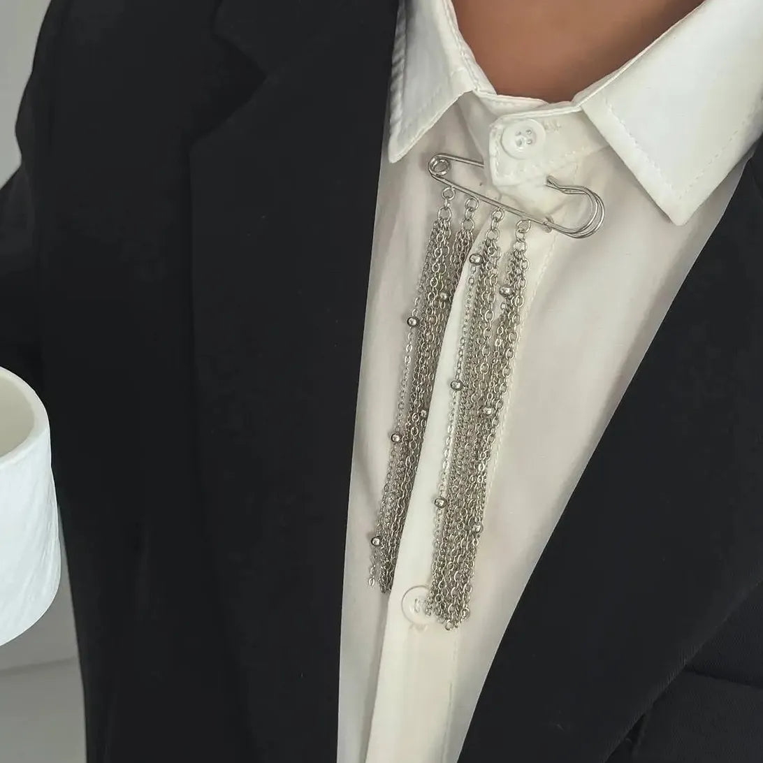 Silver Geometric Tassel Brooch Zinc Alloy Punk Fashion Pin Pendant Jewelry