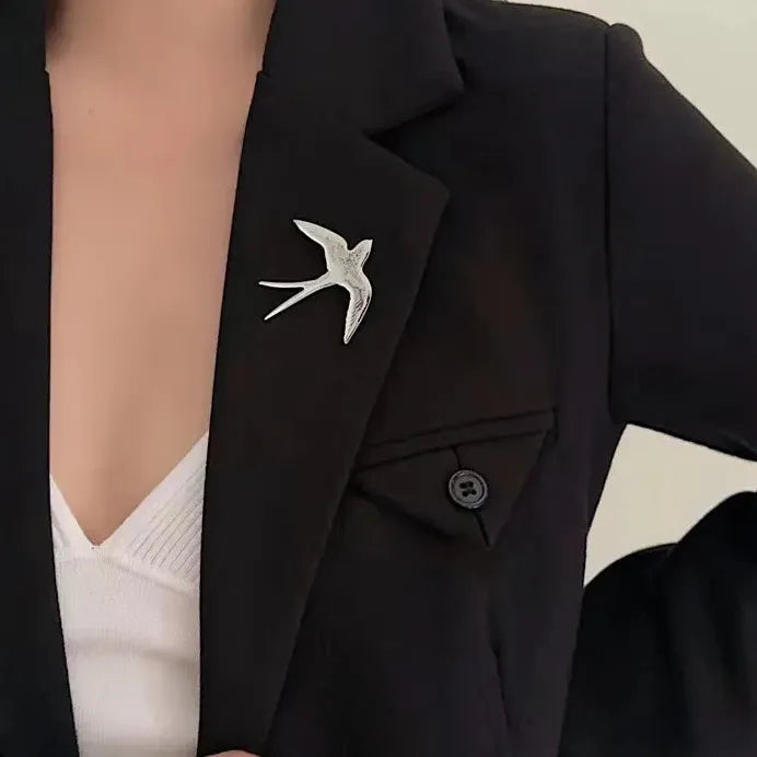 Stainless Steel Swallow Brooch Pin Unisex Punk Geometric Animal Gift