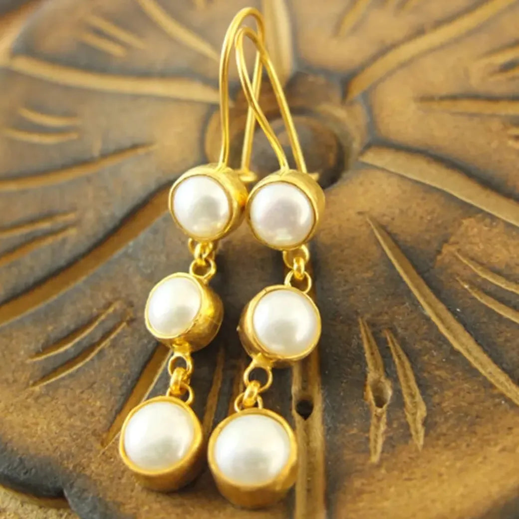 Retro Court Gold Women's Drop Earrings Imitation Pearl Ethnic Fashion Jewelry