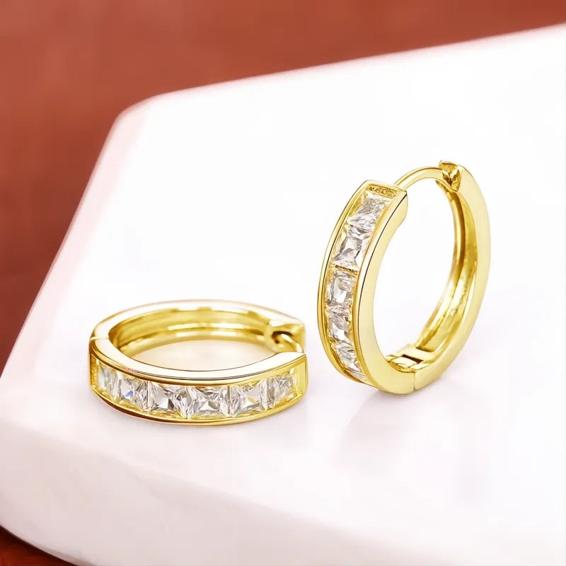 Classic Design Women Hoop Earrings with Princess Square Cubic Zirconia, Elegant Fashion Jewelry