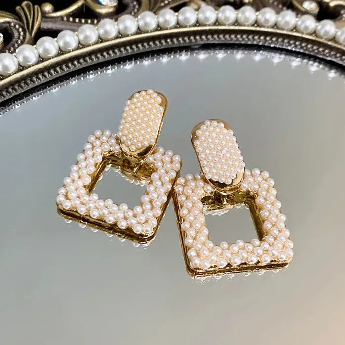 Pendientes de perlas redondas geométricas de cobre diseño personalidad 2021 mujer niña