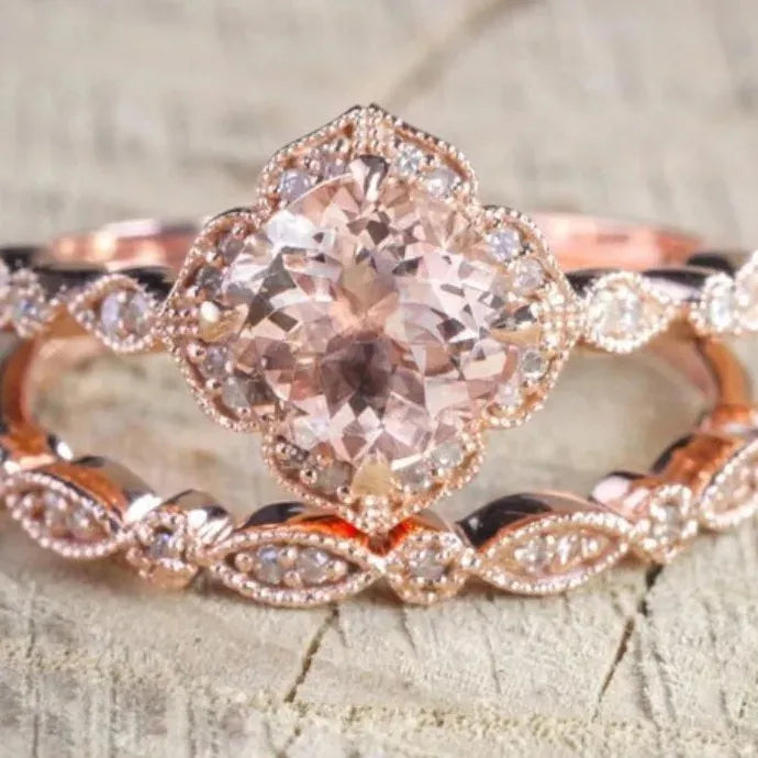 AAA Zircon Stone Micro Paved Rose Gold Bridal Engagement Ring Set Women’s Jewelry