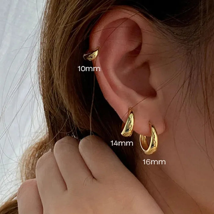 Copper Thick Geometric Hoop Earrings for Women Small Huggie 10/14/16MM