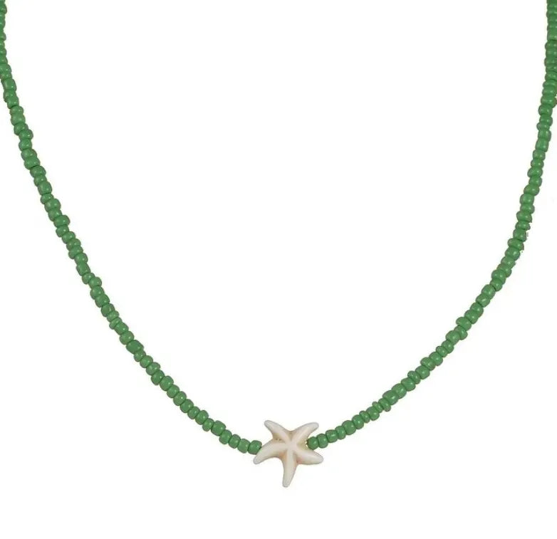 Handmade Multicolor Shell Starfish Necklace Women Copper Beads Choker Jewelry