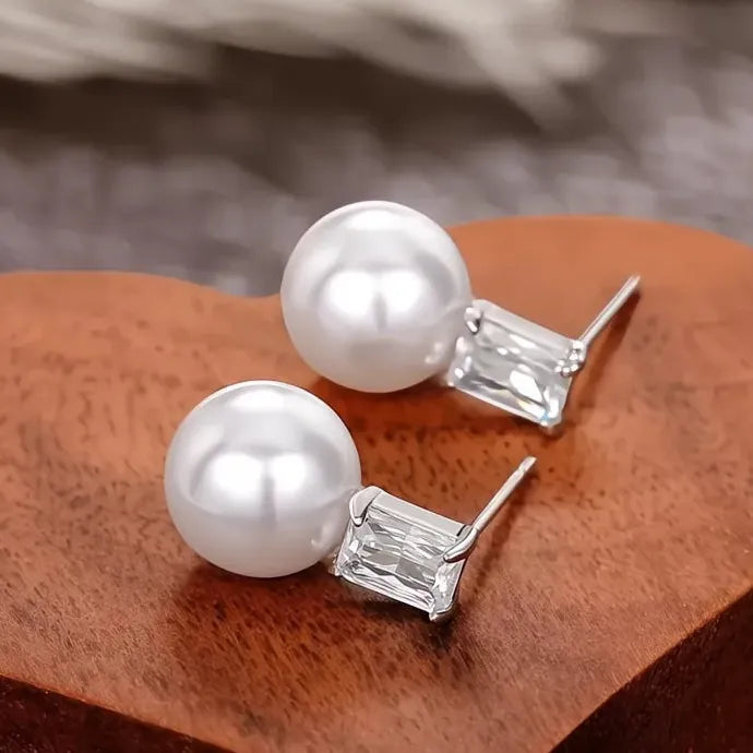 Silver Color Imitation Pearl Drop Earrings for Wedding Party Brass Alloy Jewelry