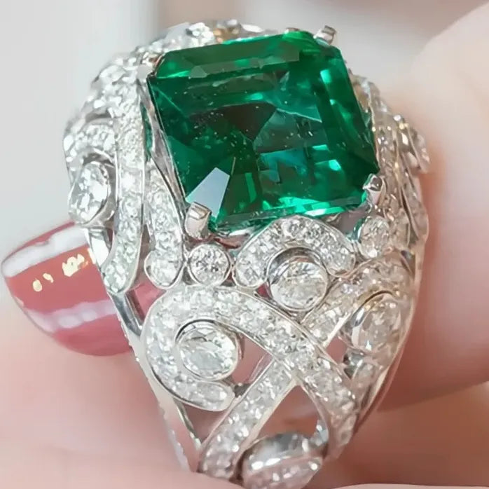 Green Cubic Zirconia Brass Wedding Band Ring for Women Anniversary Jewelry
