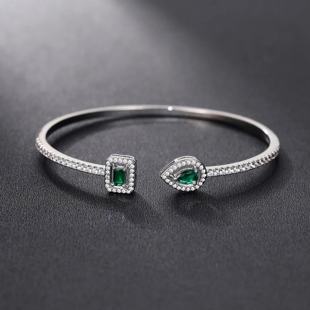 Adjustable Luxury Green White Blue Cubic Zirconia Cuff Bracelet Women