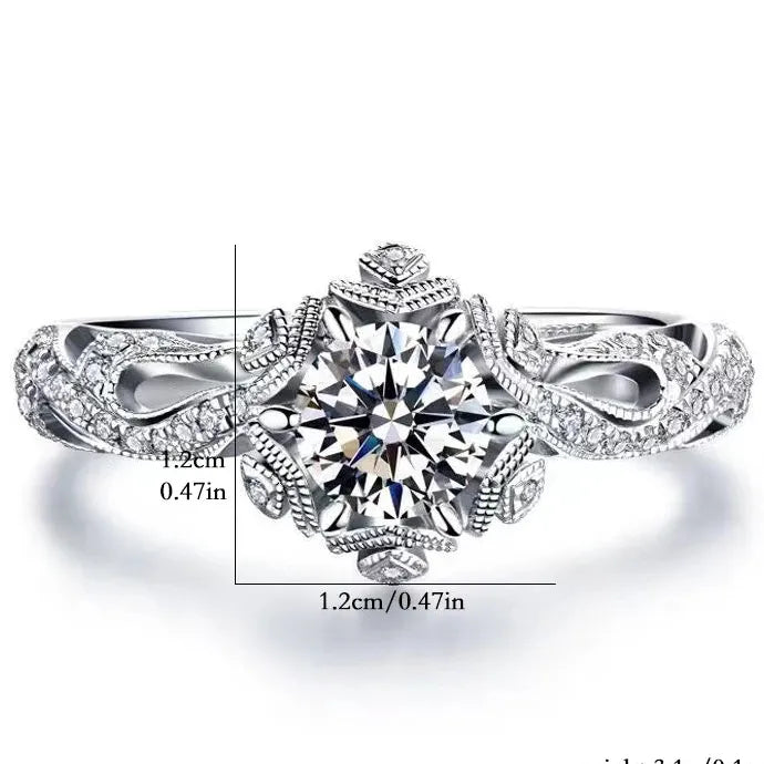 Silver Color Zinc Alloy Women’s Fashion Ring Inlaid Round Flower Stones Wedding Engagement Jewelry