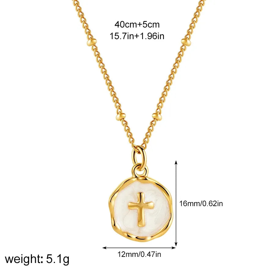 Stainless Steel Geometric Pendant Necklace Star Cross Heart Moon Choker Women Jewelry