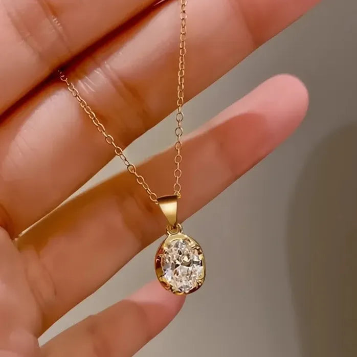 Minimalist Copper Alloy Geometric Pendant Necklace with Cubic Zirconia for Women