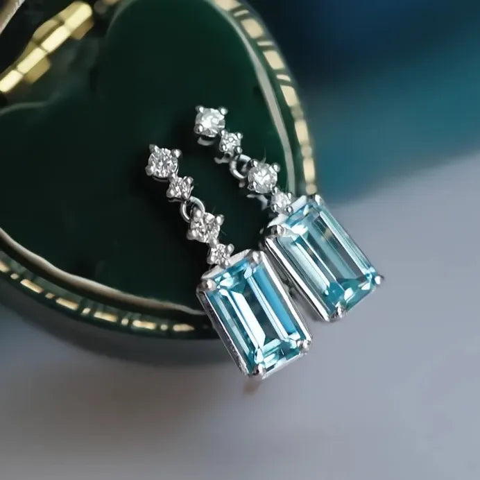 Sky Blue Cubic Zirconia Geometric Silver Dangle Earrings Wedding Gift