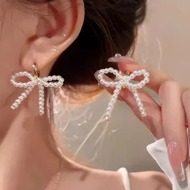 Korean Zinc Alloy Bowknot Stud Earrings for Women Girls Wedding Gift