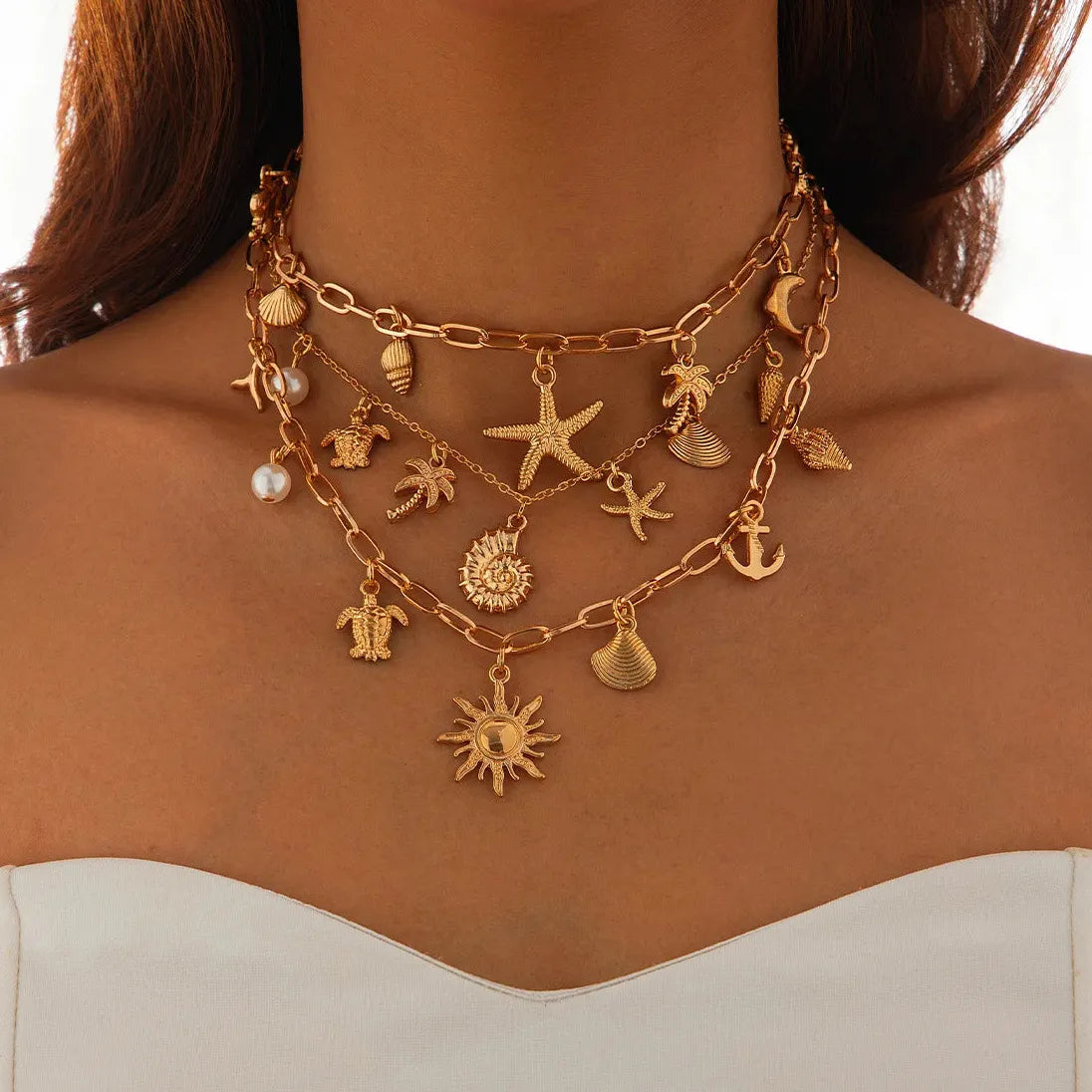 14K Gold Shell Cross Pendant Necklace for Women Boho Beach Charm