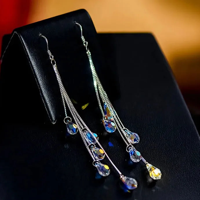 Crystal Water Drop Tassel Earrings for Women Copper Bridal Wedding Jewelry Gifts