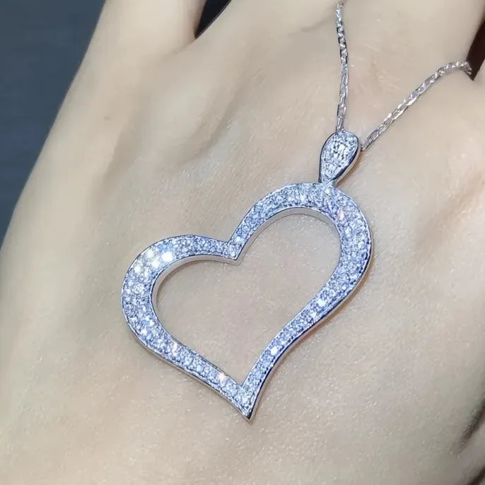 Women Heart Pendant Necklace Copper Alloy CZ Jewelry Anniversary Gift