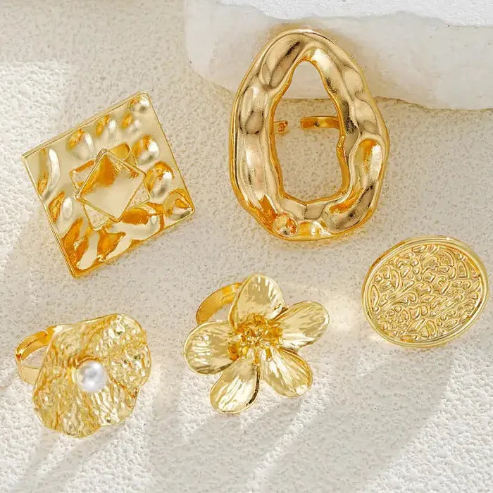 5Pcs Adjustable Hollow Square Skeleton Rings for Women Fashion Jewelry
