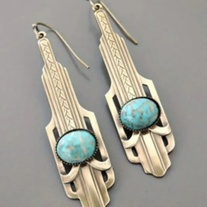 Vintage Turquoise Zinc Alloy Long Pendant Boho Style Women's Earrings Gift