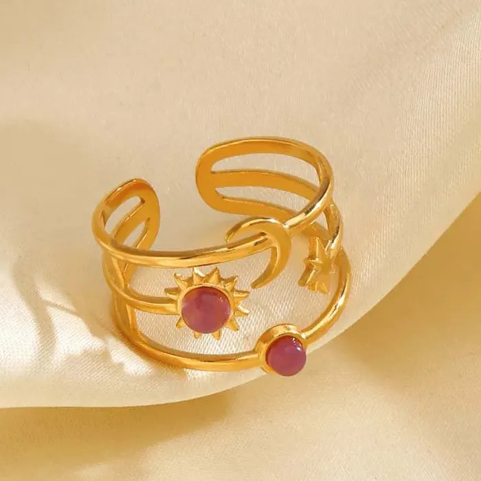 Stainless Steel Star Moon Sun Open Ring Women Punk Hip Hop Jewelry Gift