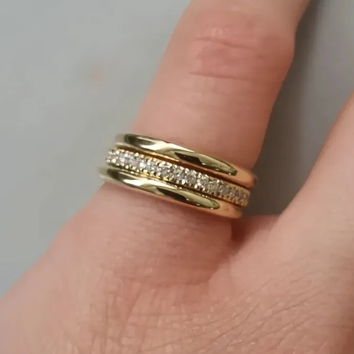 Women’s Geometric Brass Ring with Cubic Zirconia Pave Setting Jewelry