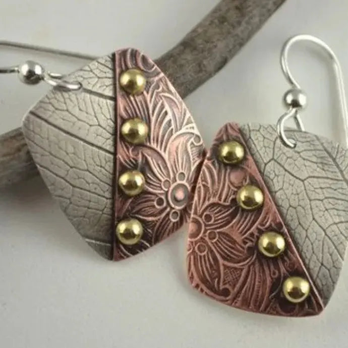 Vintage Geometric Bohemian Metal Carved Drop Earrings for Women Parties Engagements