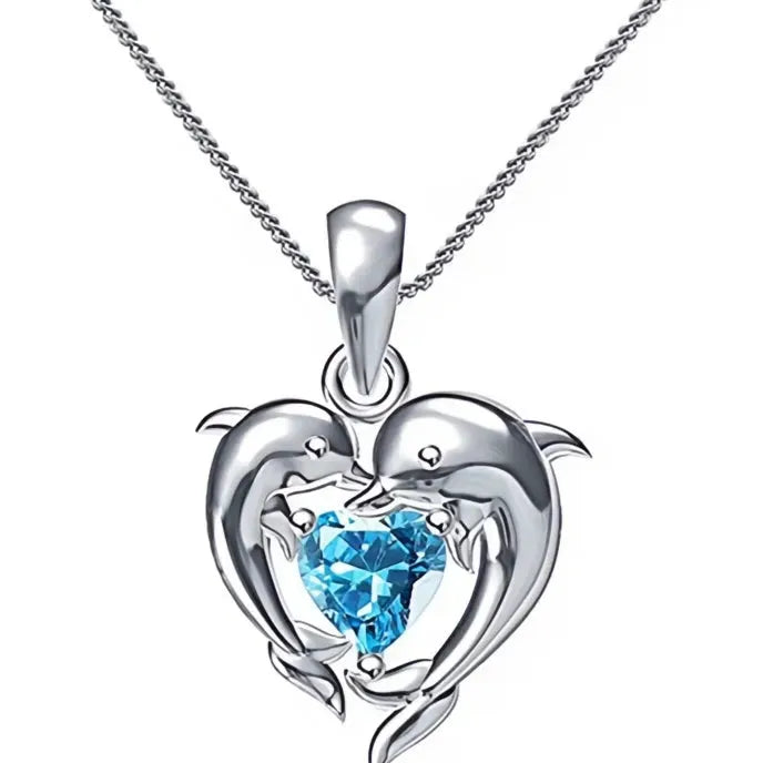 Romantic Love Dolphin Pendant Necklace for Women Copper Alloy Cubic Zirconia Jewelry Wedding Party