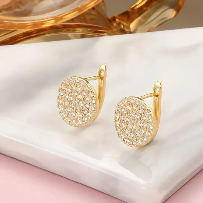 Copper Alloy Round Disc Hoop Earrings with Cubic Zirconia for Women