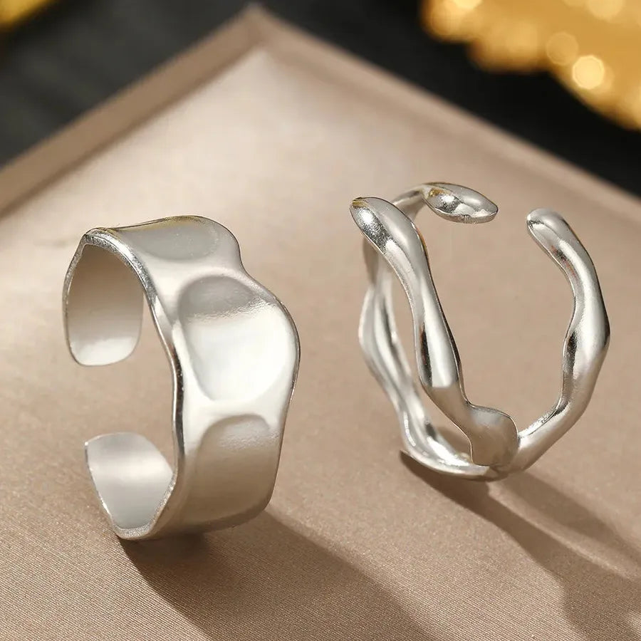 Stainless Steel Wide Irregular Thick Ring for Women Men Gold & Silver Band