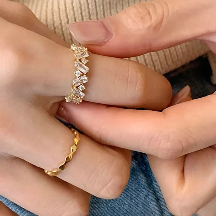 2026 Korea Fashion Copper Zircon Geometric Open Ring for Women Jewelry