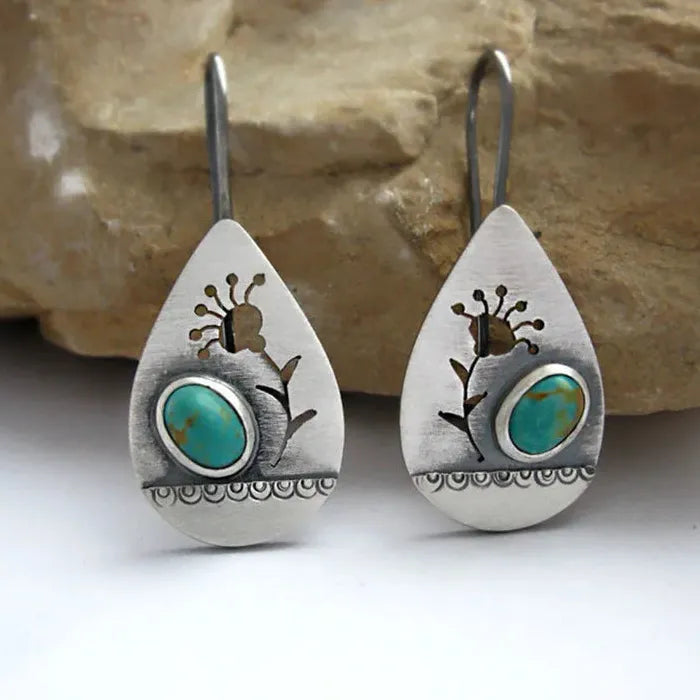 Ethnic Style Retro Women's Earrings with Artificial Gemstone Leaves Party Jewelry