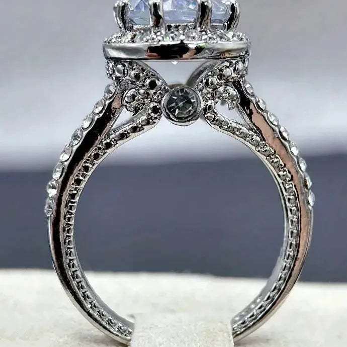 Classic Gold Color Metal Women Ring White Zircon Bridal Proposal Wedding Gift