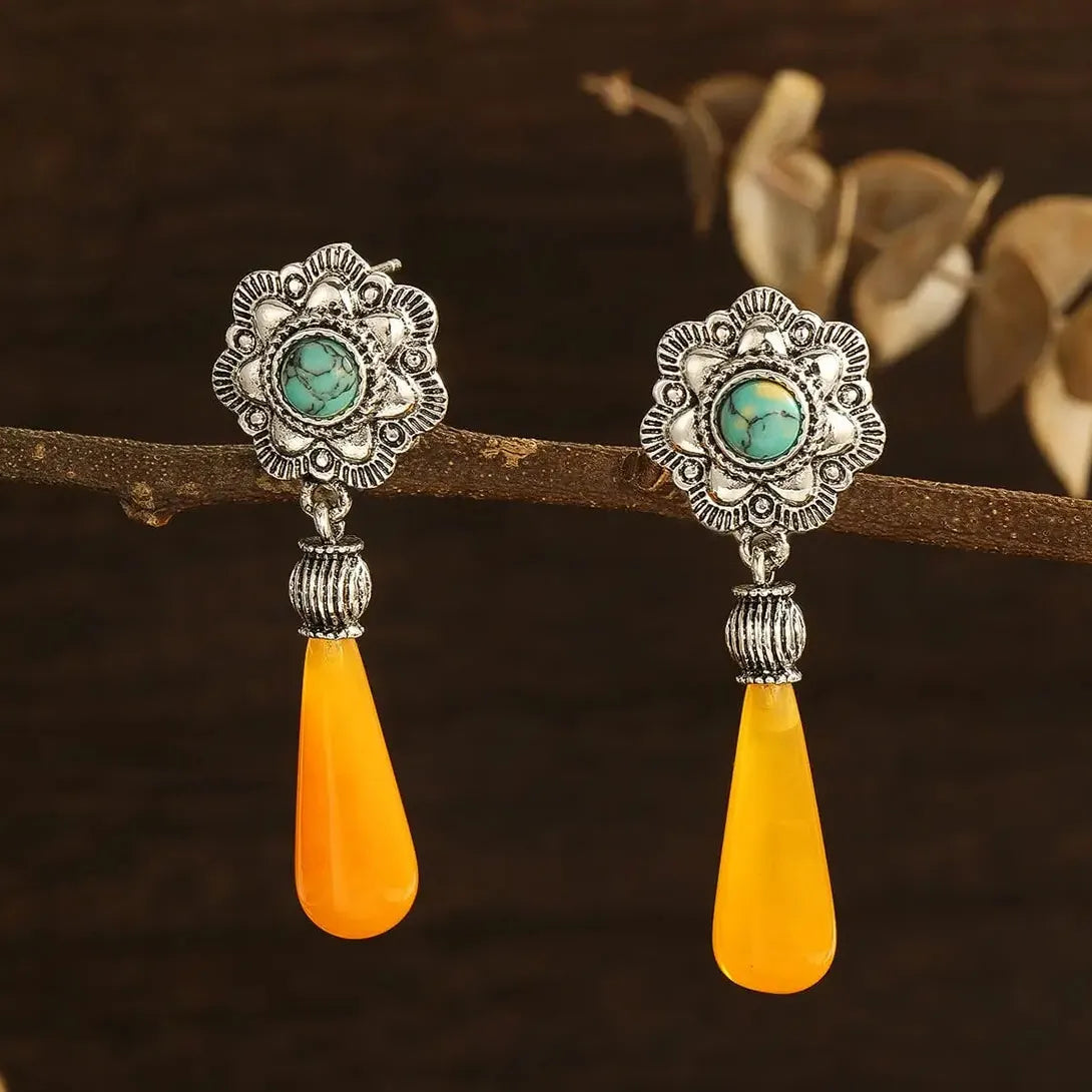 Vintage Bohemian Zinc Alloy Teardrop Earrings Colorful Long Pendant Gift