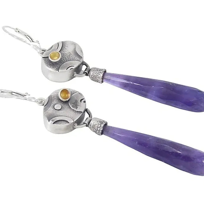 Vintage Bohemian Zinc Alloy Teardrop Earrings Colorful Long Pendant Gift