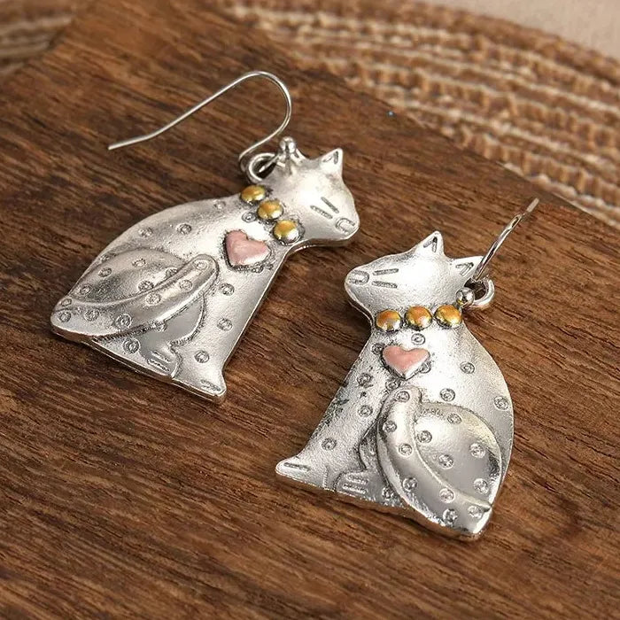 Vintage Cute Cat Kiss Pendant Zinc Alloy Drop Earrings for Women Gifts
