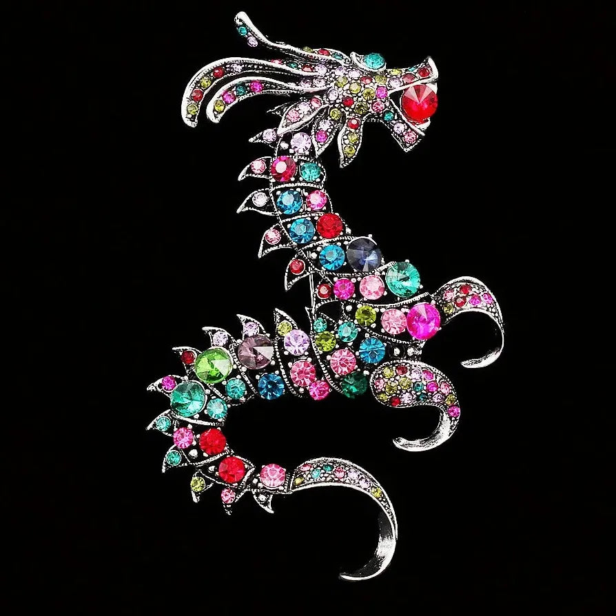 Vintage Rhinestone Dragon Brooch Pin for Party Dress Corsage Accessory