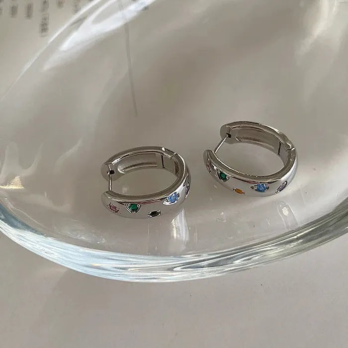 Rainbow Zircon Geometric Hoop Earrings Stainless Steel for Women