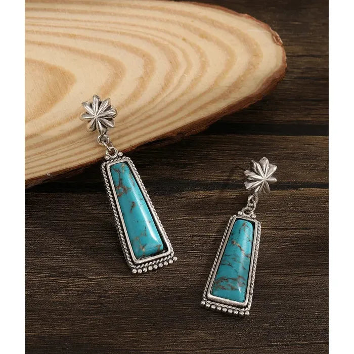 Korean Simple Geometric Square Drop Earrings with Blue Stone Zinc Alloy Jewelry