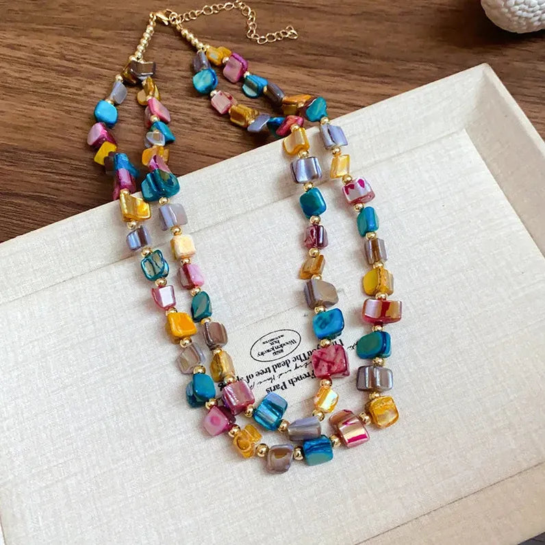 Vintage Bohemian Colored Irregular Double-Layer Natural Shell Necklace Gift