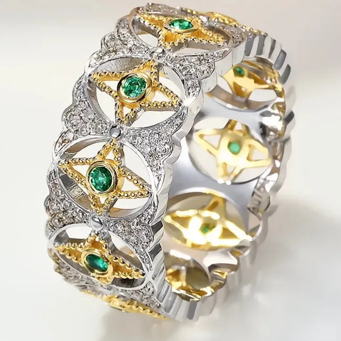 Hollow-Out Geometric Brass Ring for Women with Bright Cubic Zirconia