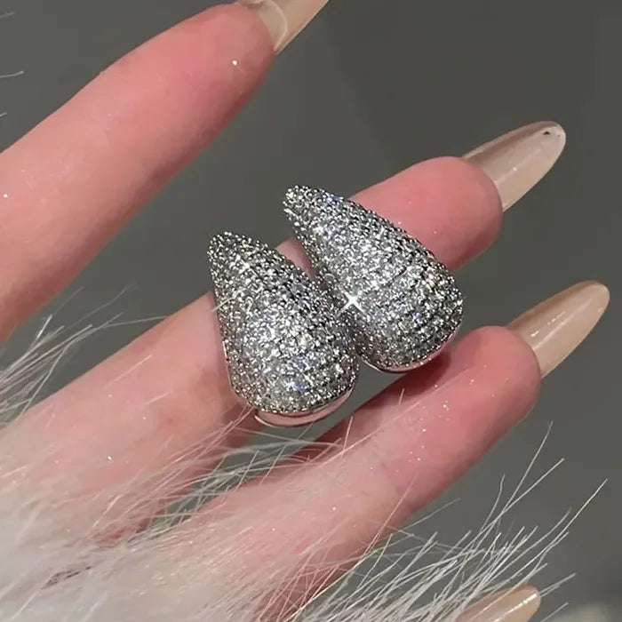 Gold Plated Chunky Dome Water Drop Earrings with Zircon for Women