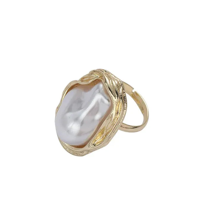 Vintage Geometrical Baroque Pearl Adjustable Ring for Women Fashion Jewelry