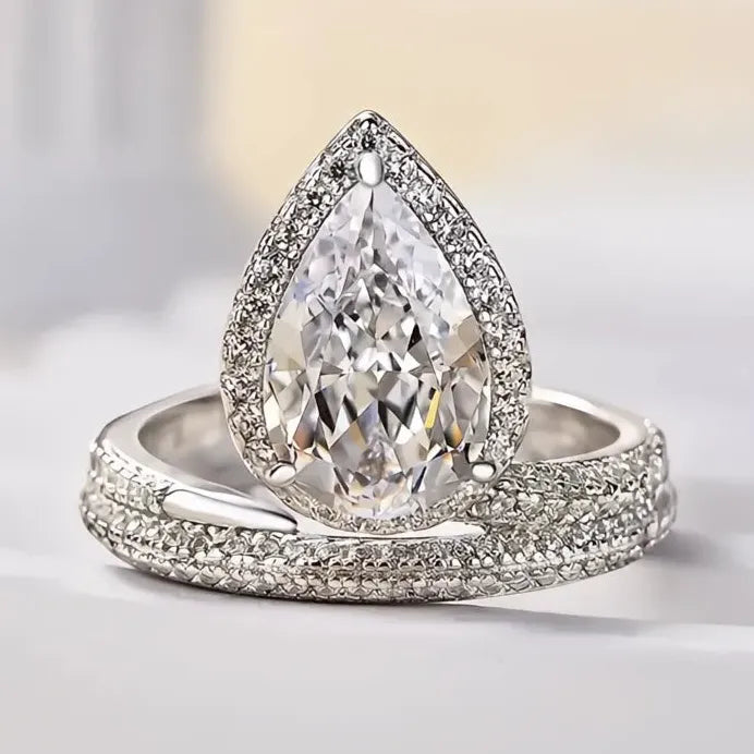 Water Drop Pear Shaped Cubic Zirconia Wedding Band Ring for Women Luxury