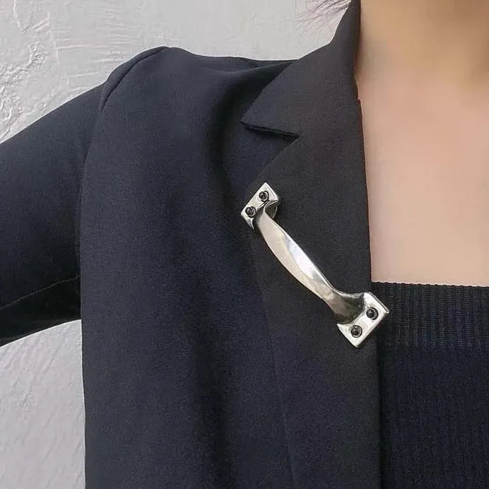 Punk Y2K Metal Door Handle Brooch Zinc Alloy Pin Accessory for Women Men