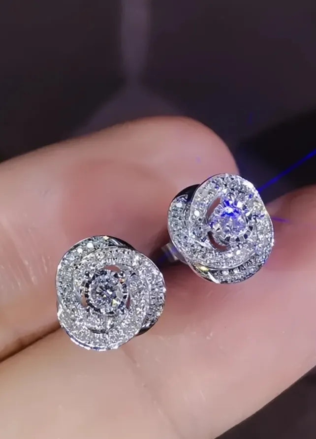 Geometric Rose Cubic Zirconia Stud Earrings for Women Wedding Jewelry