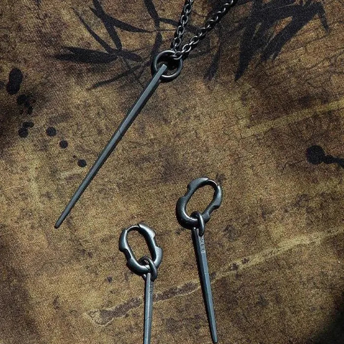 Neo-Gothic Riveted Copper Silver Plated Hoop Earrings Unisex Jewelry Gift