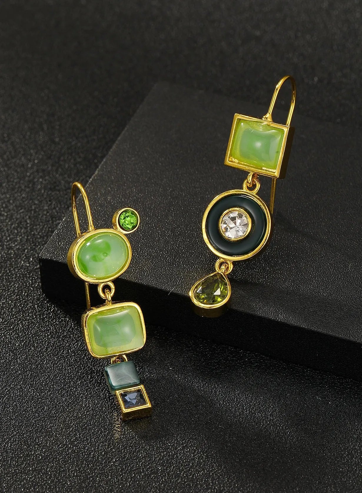 Geometric Green Stone Round Drop Earrings for Women Zinc Alloy Jewelry