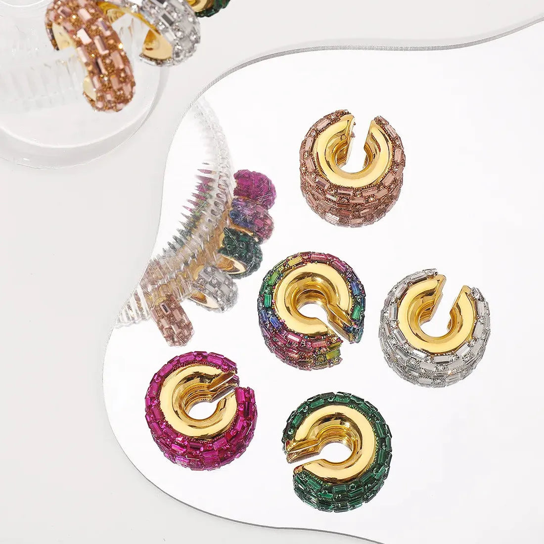 Luxury Colorful Crystal C-Shape Zinc Alloy Clip Ear Cuffs for Women