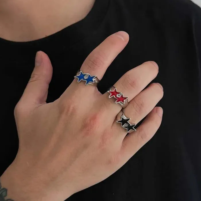 Adjustable Vintage Black Drip Pentagram Star Ring for Men Women Fashion Jewelry