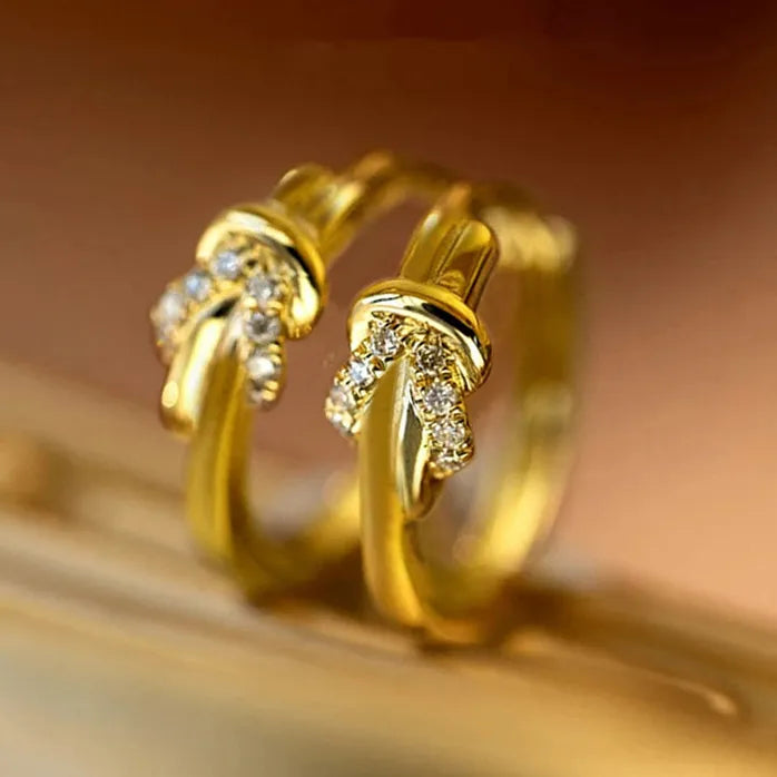 Chic Women's Gold Cubic Zirconia Geometric Hoop Earrings Jewelry