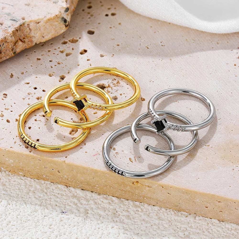 2026 3pcs Zircon Circle Ring Set Stainless Steel Wedding Bands Rust Proof Glossy